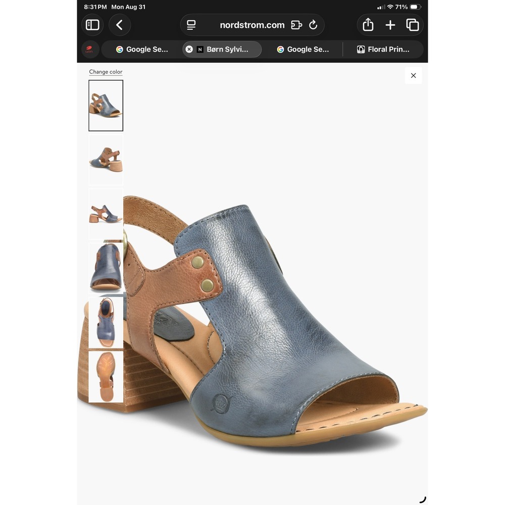 BORN Sylvie Slingback Sandal SIZE 11 Navy and Tan